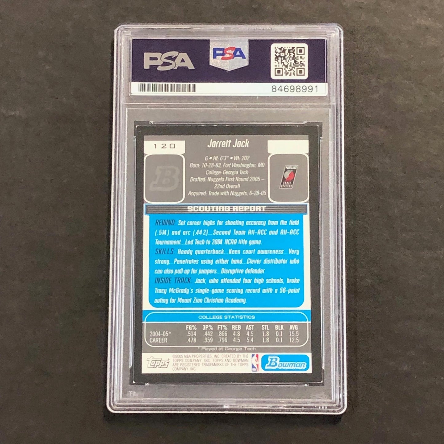 2005-06 Topps Bowman #120 Jarrett Jack Signed Card AUTO PSA Slabbed Trail Blazer
