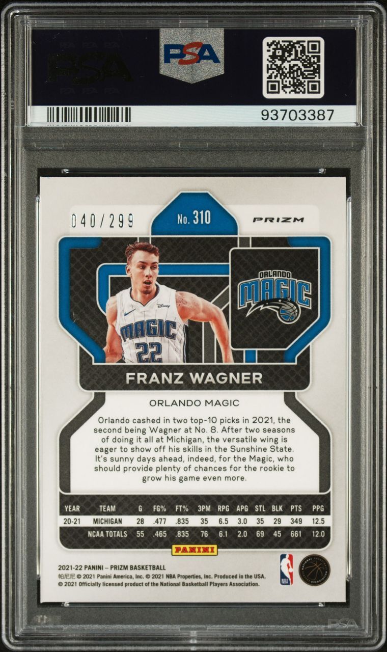2021 Prizm #310 Franz Wagner Signed Card Red Prizm Authentic AUTO 9 PSA Slabbed