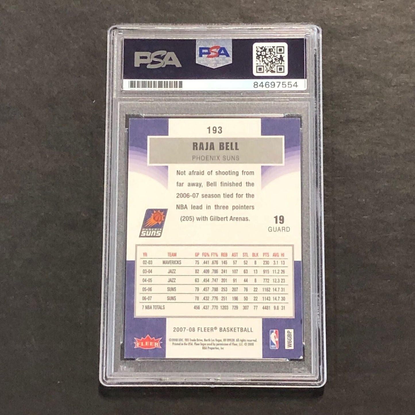 2007-08 Fleer #193 Raja Bell Signed Card PSA Slabbed Suns