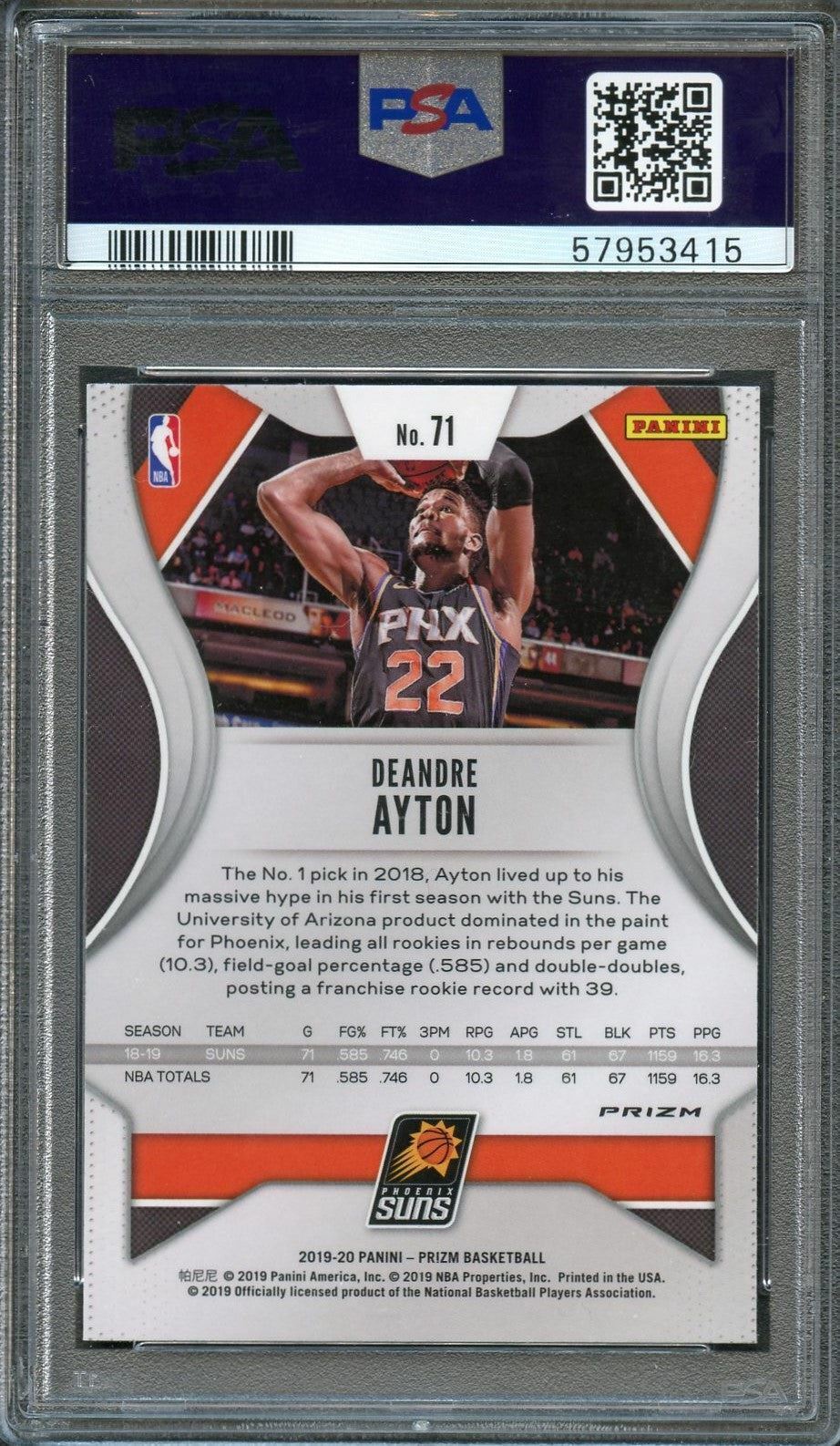 2019-20 PANINI PRIZM SILVER #71 DEANDRE AYTON PSA 10 Suns