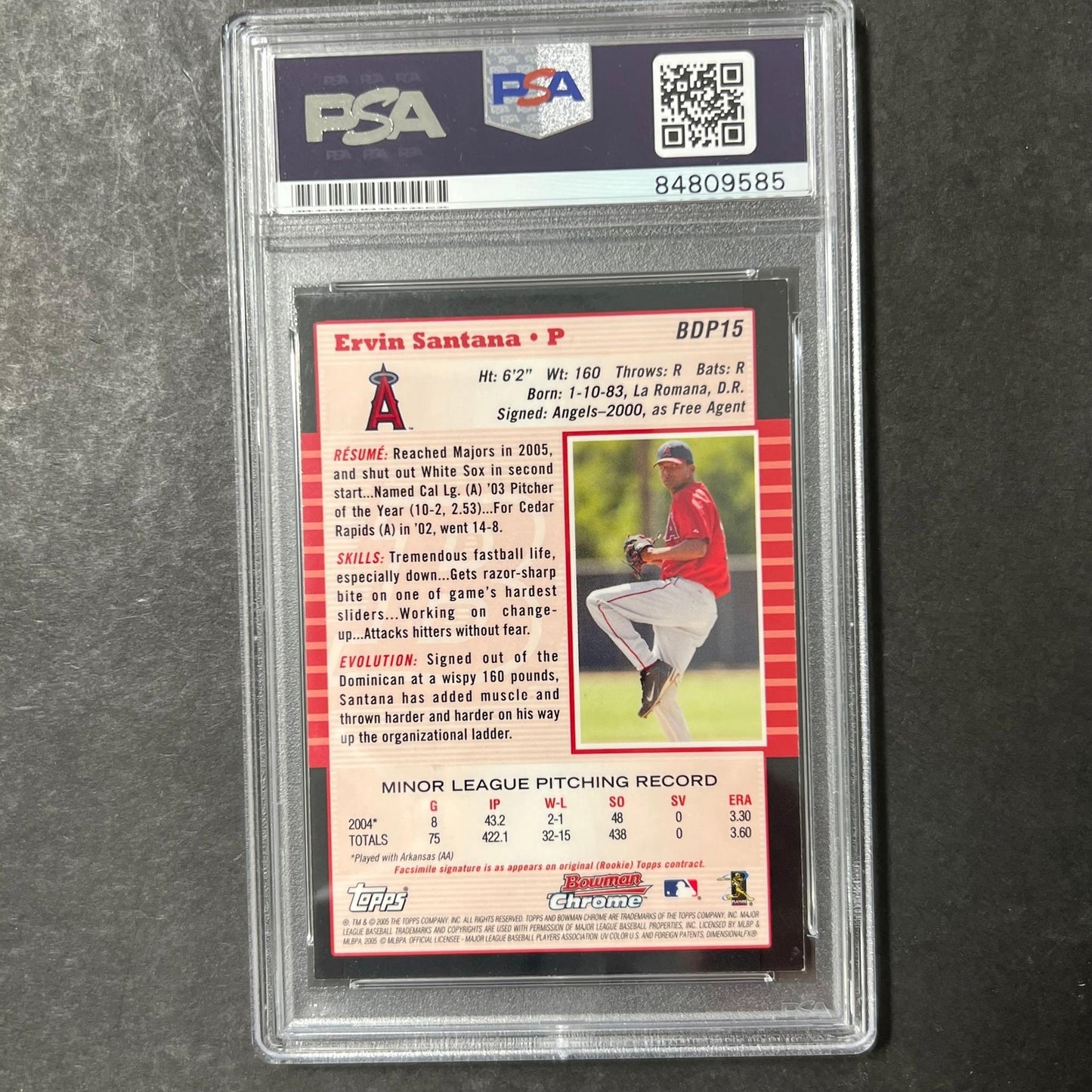 2004 Topps Bowman Chrome #BDP15 Ervin Santana Signed Card AUTO PSA/DNA Slabbed A