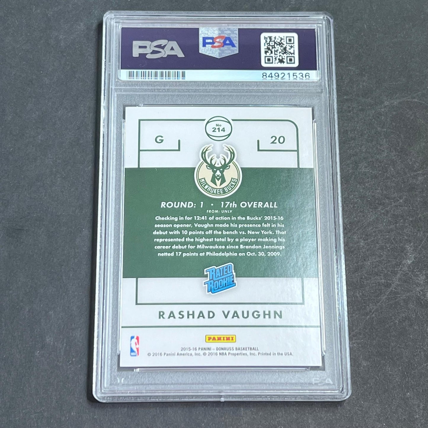 2015-16 Panini Donruss #20 Rashad Vaughn Signed Card AUTO 10 PSA Slabbed RC Buck