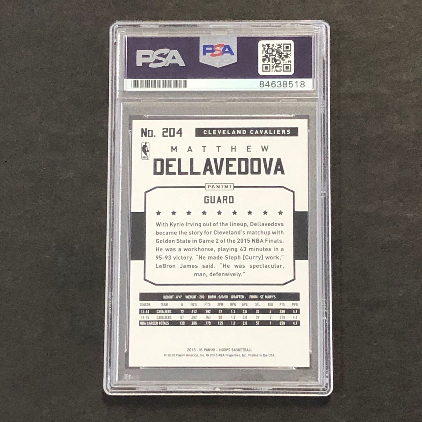 2015-16 NBA Hoops #204 Matthew Dellavedova Signed Card AUTO PSA Slabbed Cavalier