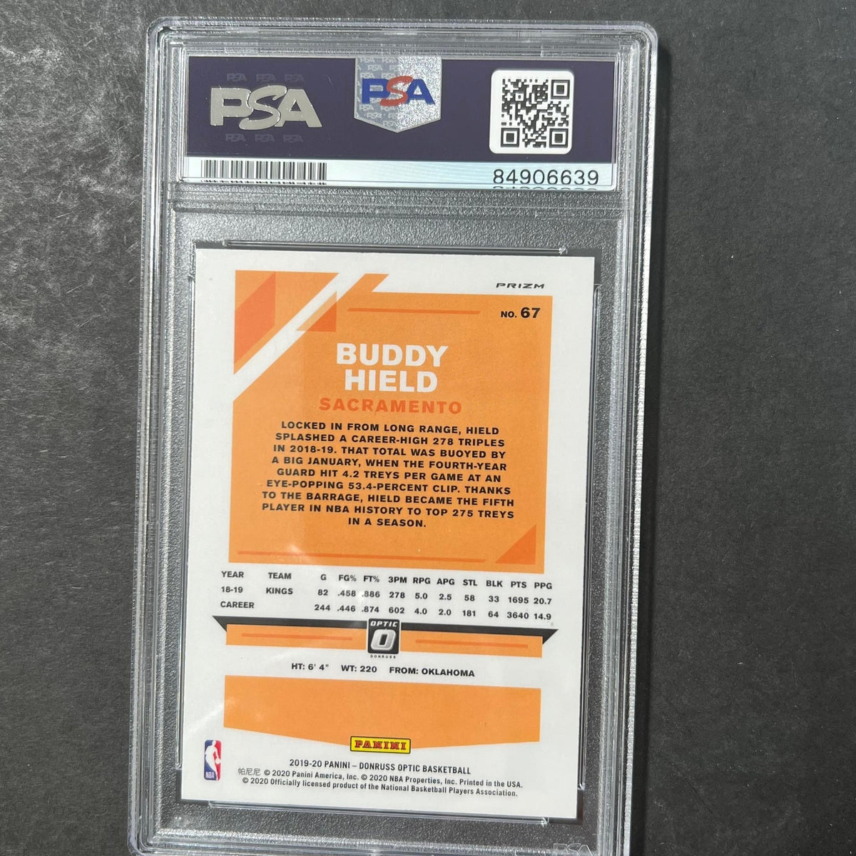 2019-20 Panini Donruss Optic #67 Buddy Hield Signed Card AUTO PSA Slabbed Kings