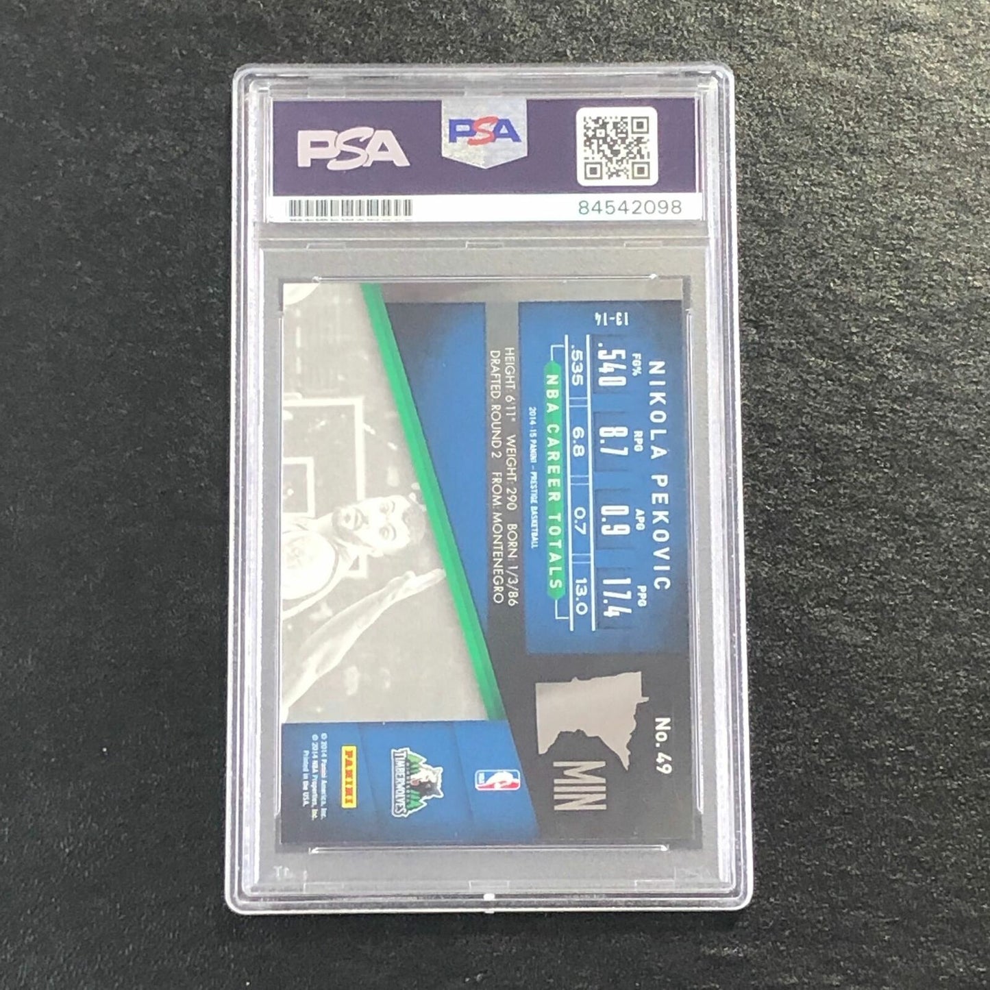 2014-15 Panini Prestige #49 Nikola Pekovic Signed Card AUTO 10 PSA Slabbed Timbe