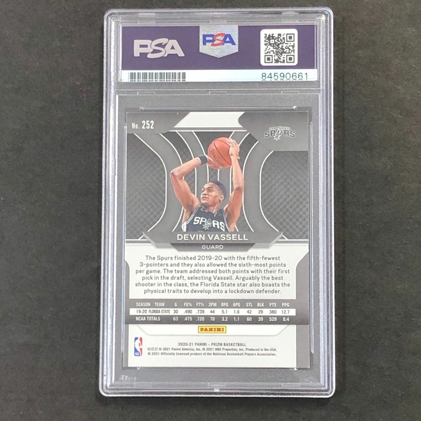 2020-21 Panini Prizm #252 Devin Vassell Signed Card AUTO PSA/DNA Slabbed RC Spur