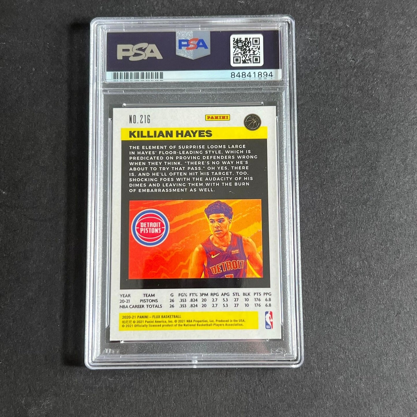 2020-21 Panini Flux #216 Killian Hayes Signed Card AUTO PSA Slabbed RC Pistons