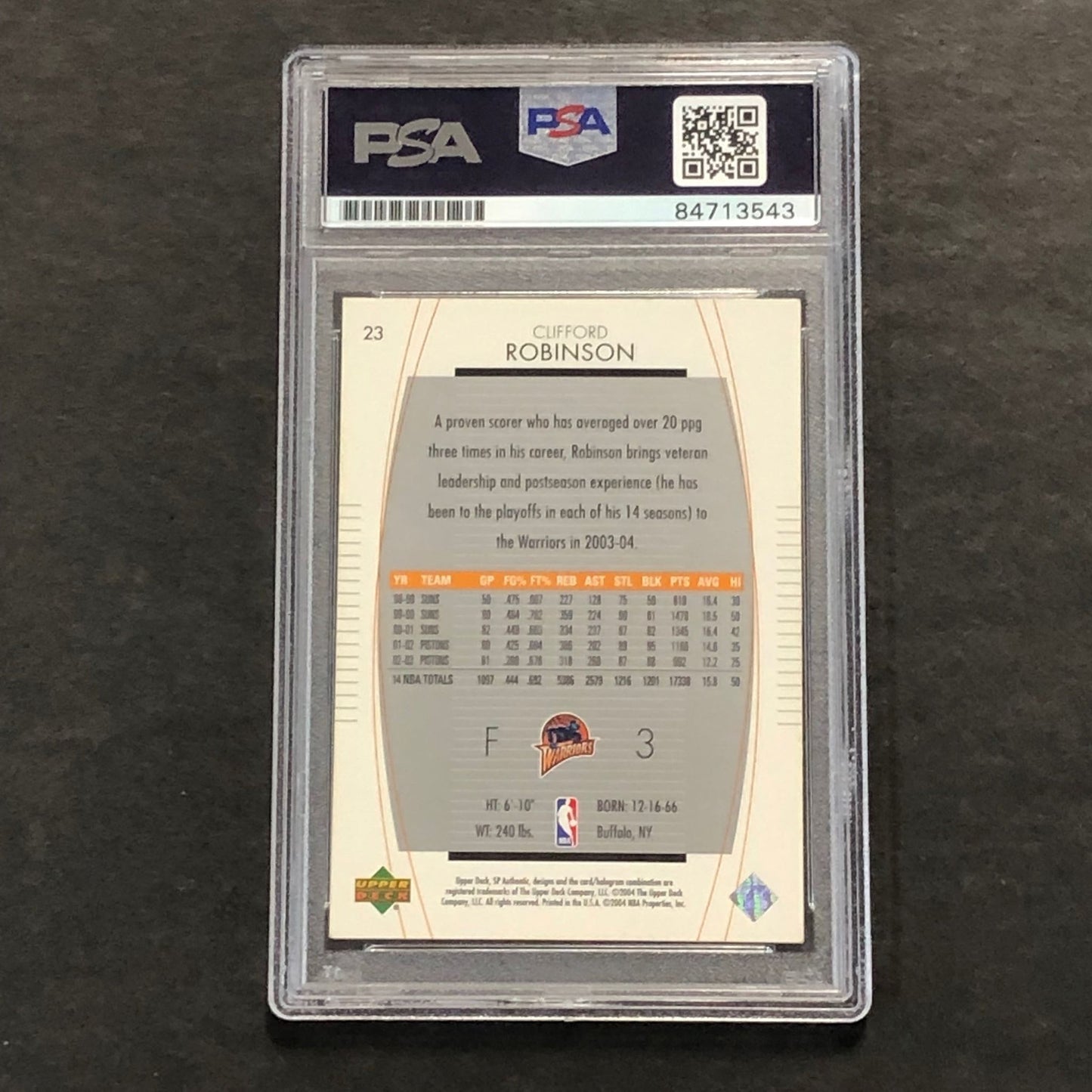 2003-04 Upper Deck #23 Clifford Robinson Signed Card AUTO PSA Slabbed Warriors