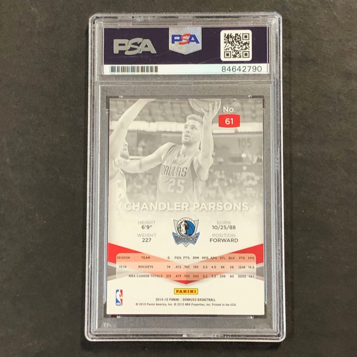 2014-15 Panini Donruss Elite #61 Chandler Parsons Signed Card AUTO PSA/DNA Slabb