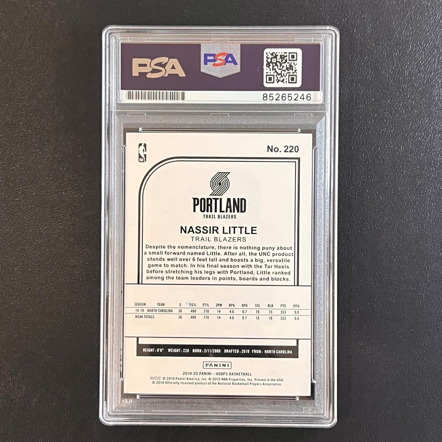 2019-20 NBA Hoops #220 Nassir Little Signed Rookie Card AUTO PSA Slabbed RC Blaz