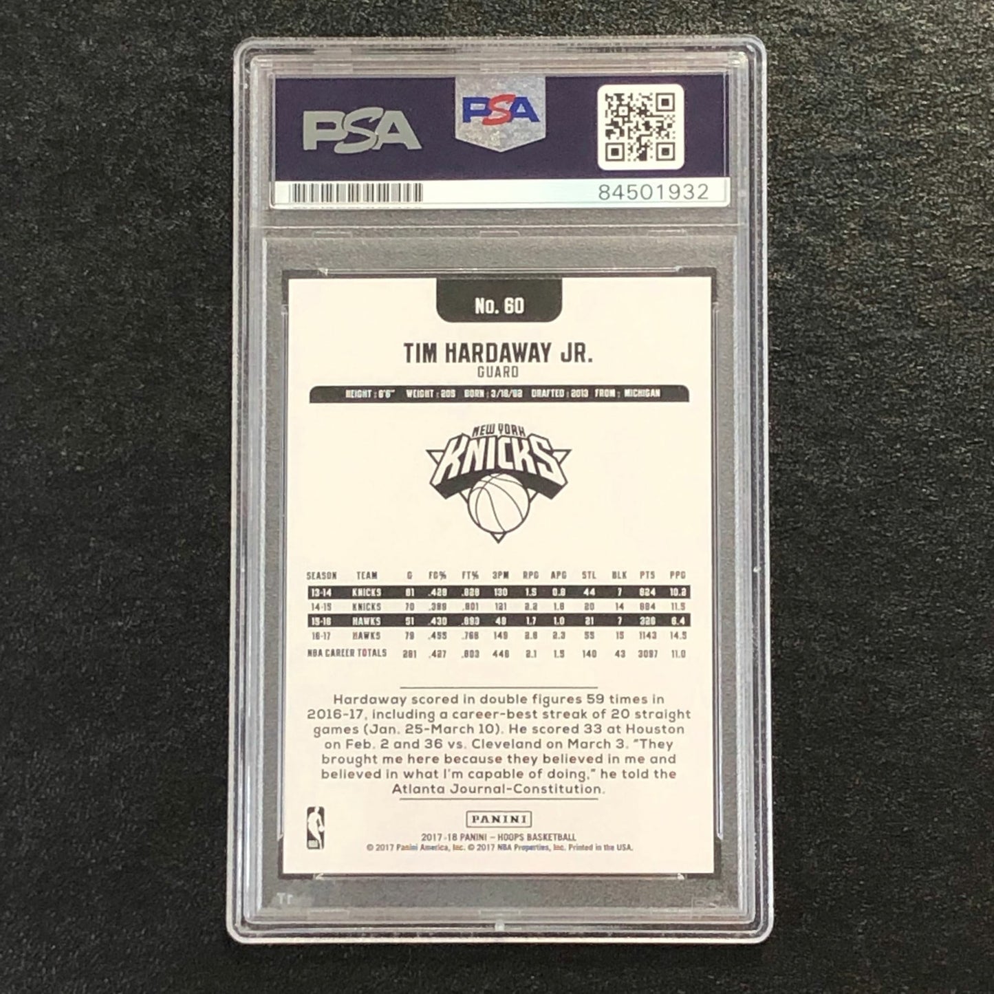2017-18 NBA Hoops #60 Tim Hardaway Jr. Signed Card AUTO PSA Slabbed Knicks