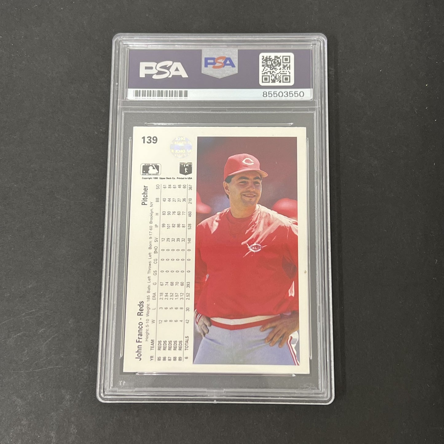 1990 Upper Deck #139 John Franco signed card PSA