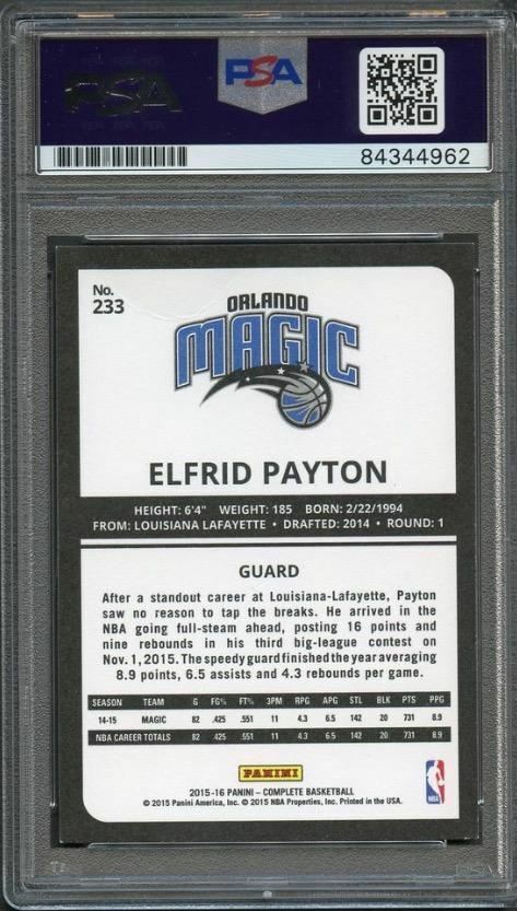 2015-16 Panini Complete #233 Elfrid Payton Signed Card AUTO Grade 10 PSA/DNA Sla