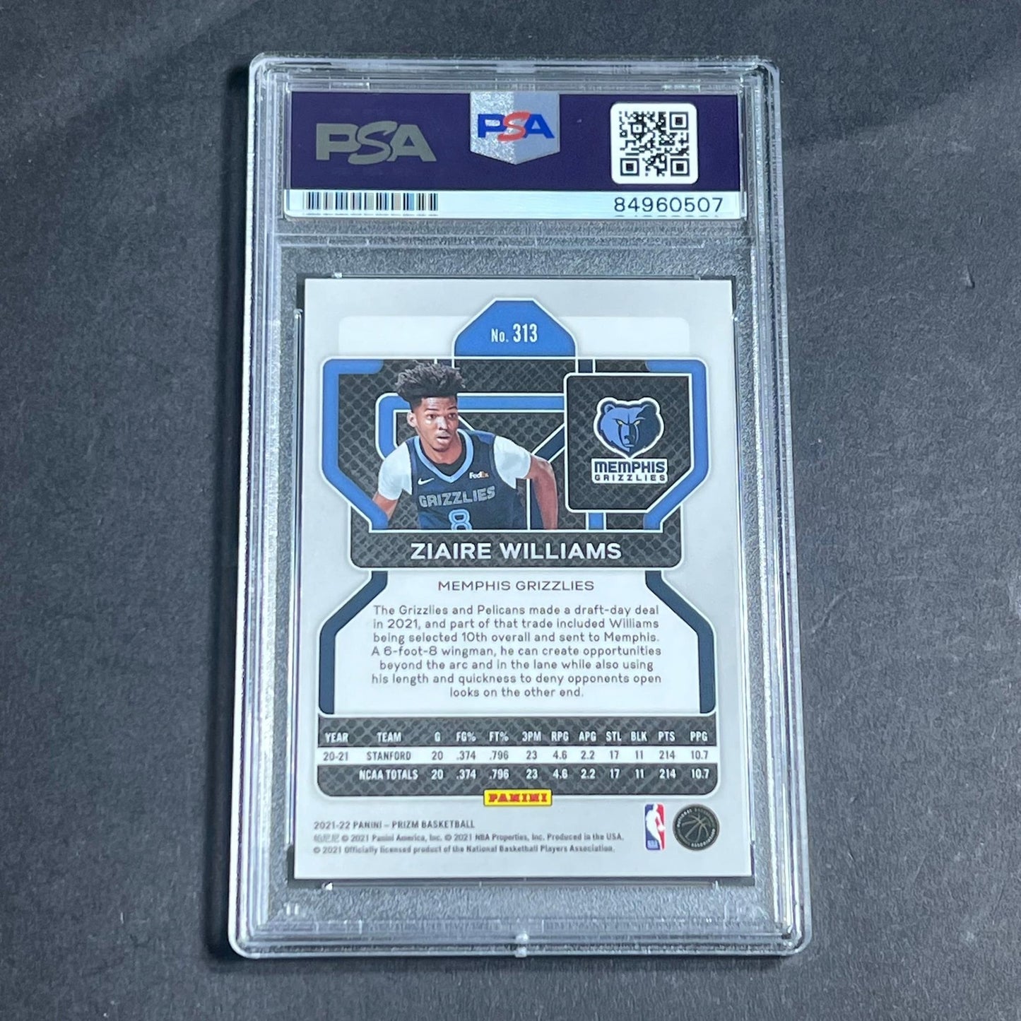 2021-22 Panini Prizm #313 Ziaire Williams Signed Card AUTO PSA/DNA Slabbed RC Gr