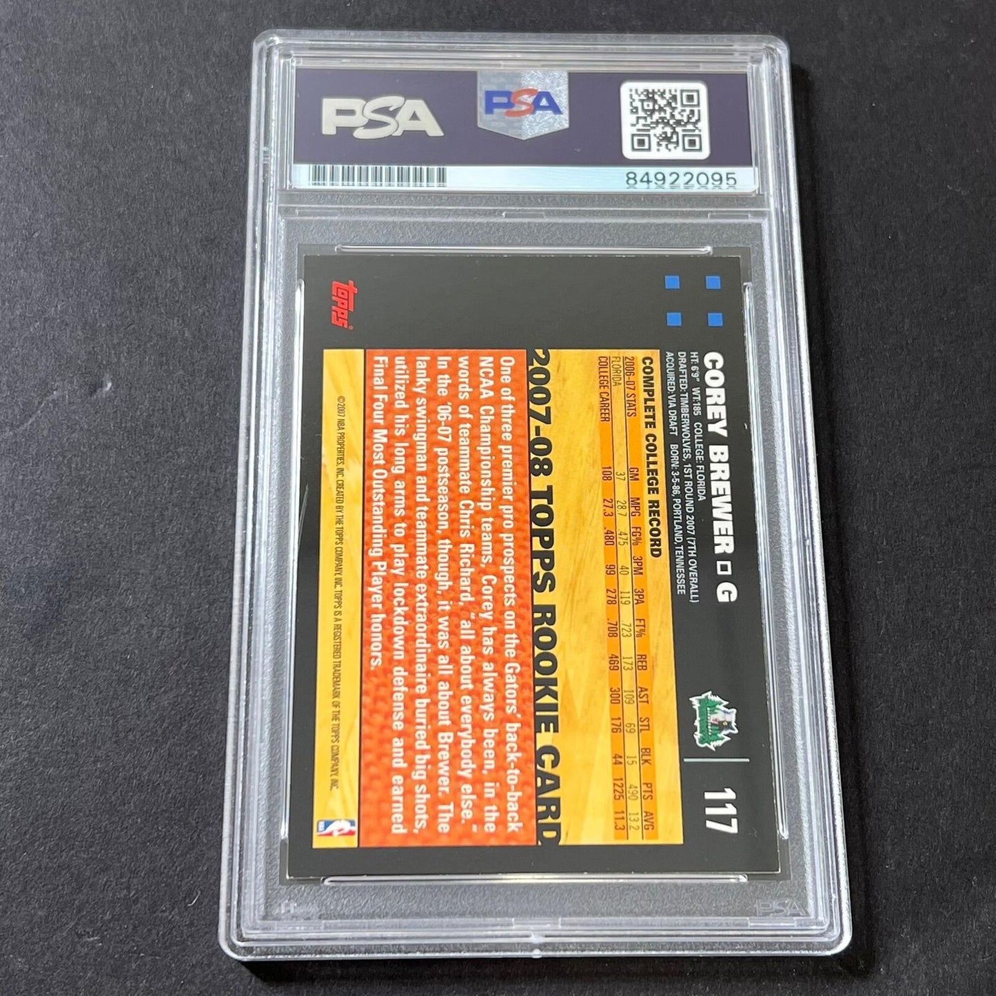 2007-08 Topps 50th Anniversary #117 Corey Brewer Signed Card AUTO GRADE 10 PSA S