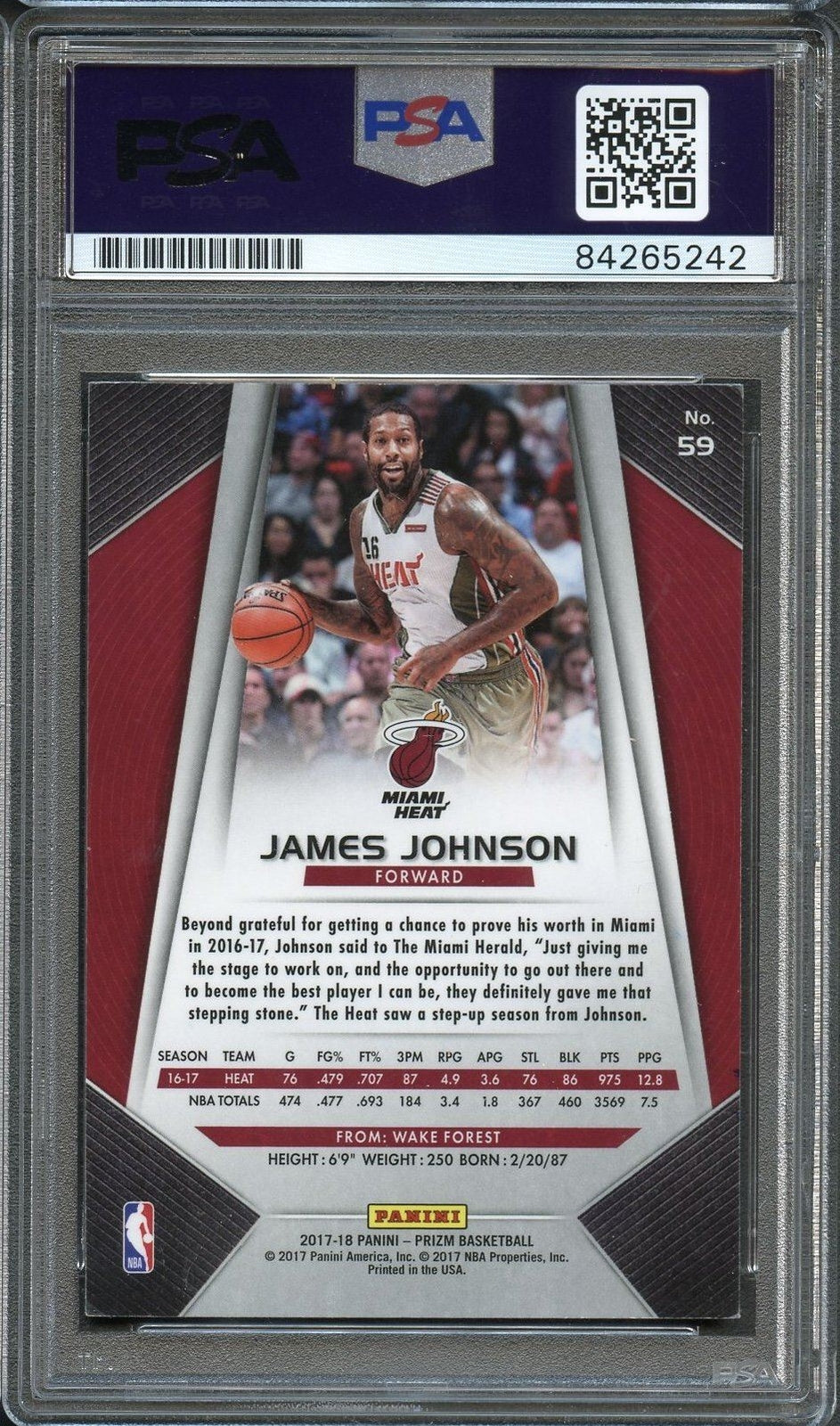 2017 Panini Prizm #59 James Johnson Signed Card AUTO PSA/DNA Slabbed Heat