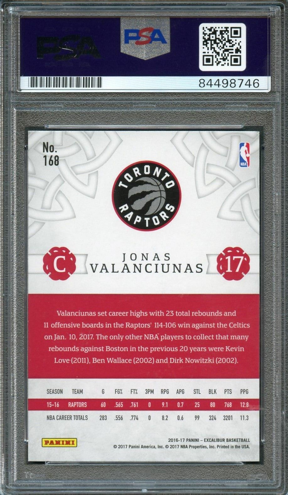 2016-17 Panini Excalibur #168 Jonas Valanciunas Signed Card AUTO PSA Slabbed Tor