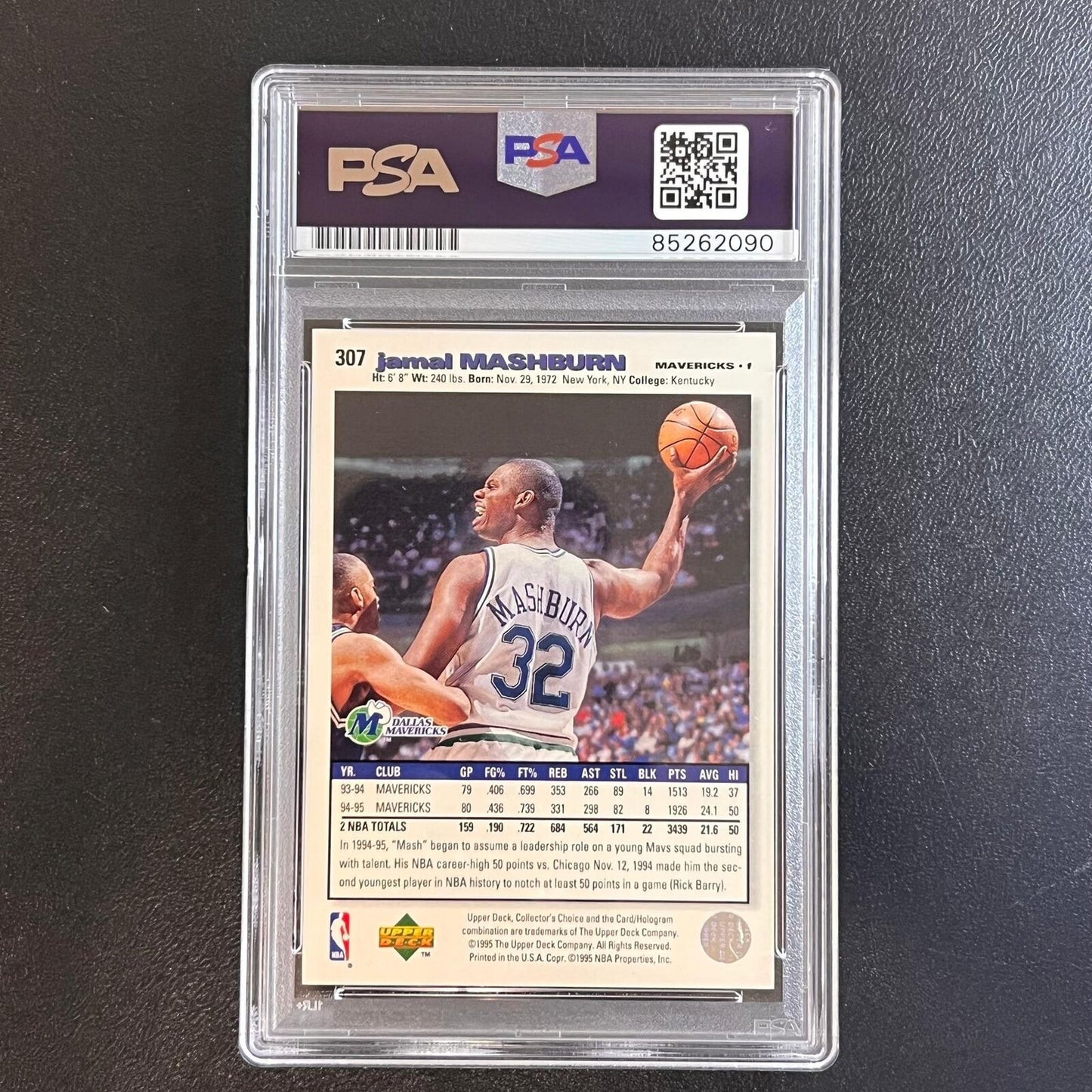1995 Upper Deck Collector's Choice #307 Jamal Mashburn Signed Card PSA Slabbed M