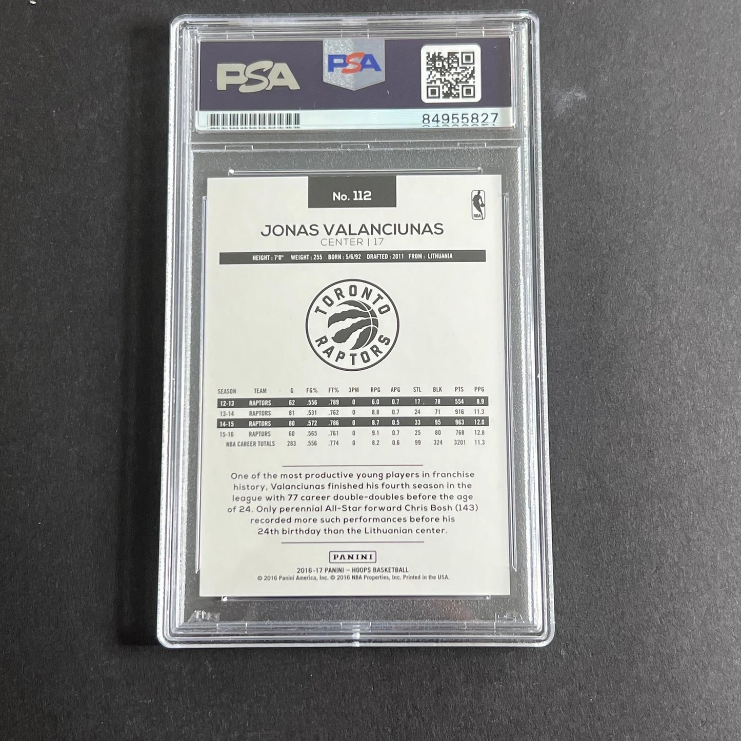 2016-17 NBA Hoops Blue #112 Jonas Valanciunas Signed Card AUTO PSA Slabbed Rapto