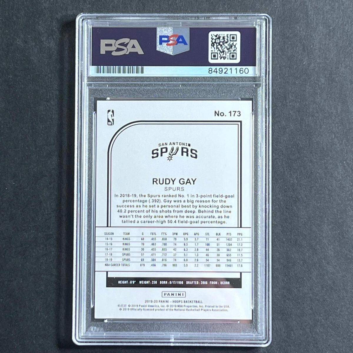 2019-20 NBA Hoops #173 Rudy Gay Signed AUTO PSA Slabbed Spurs