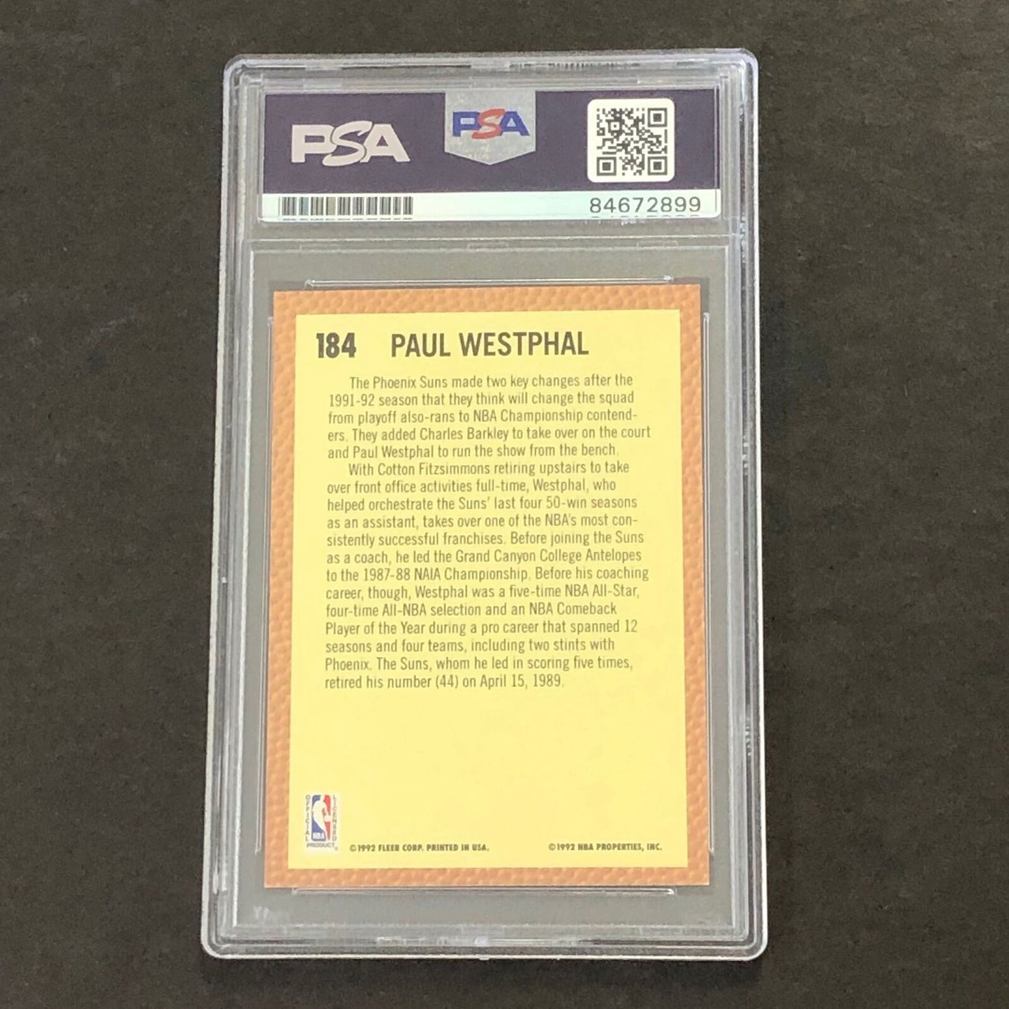 1992-93 Fleer #184 Paul Westphal Signed Card Auto GRADE 10 PSA Slabbed Suns