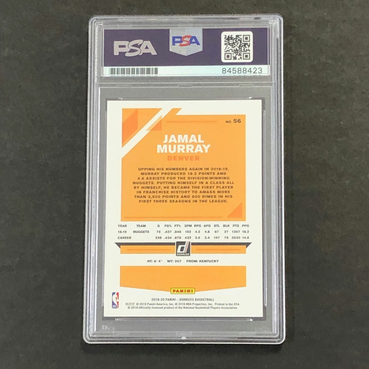 2019-20 Donruss #56 Jamal Murray Signed AUTO PSA Slabbed Nuggets