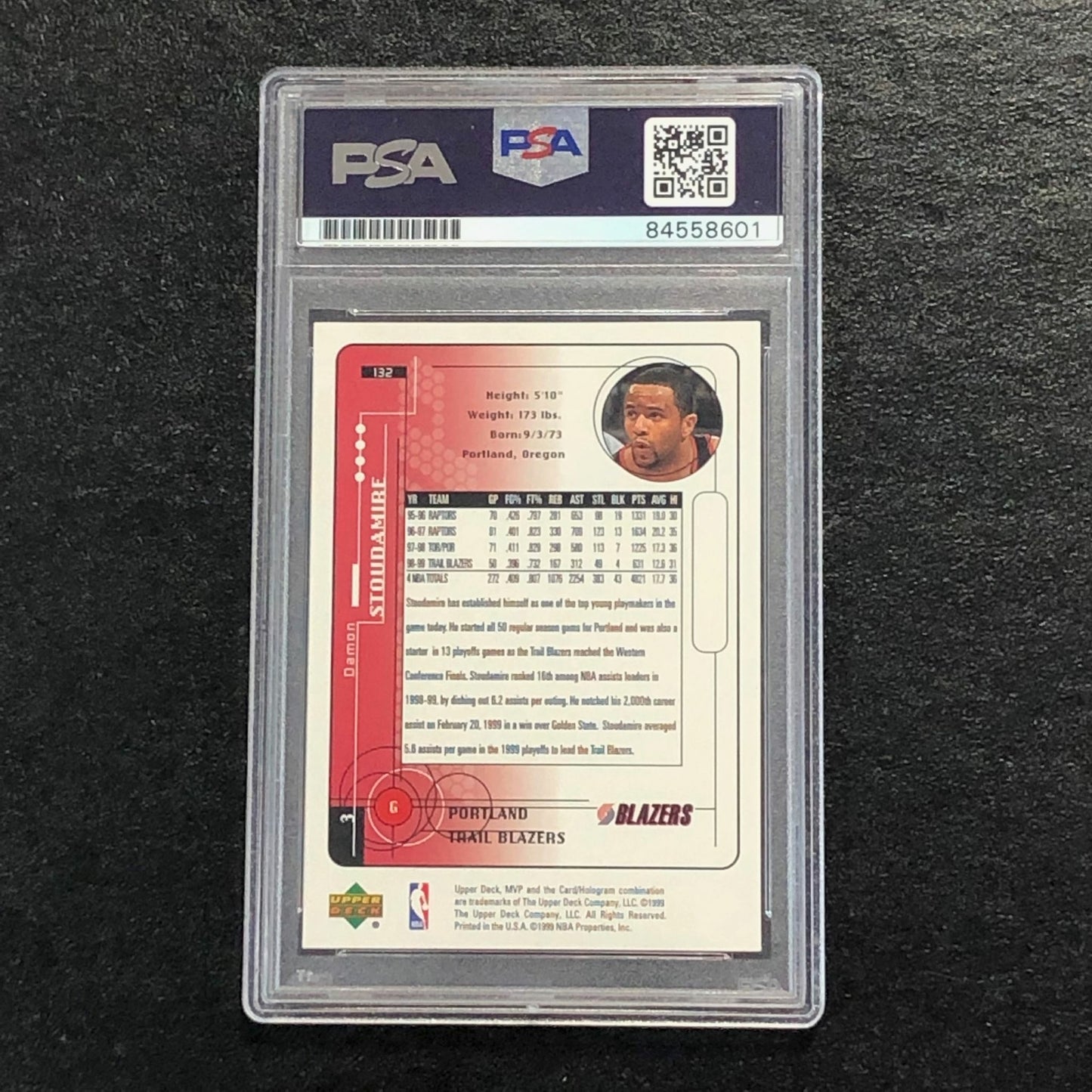 1999-00 Upper Deck MVP #132 Damon Stoudamire Signed Card AUTO PSA Slabbed Trail