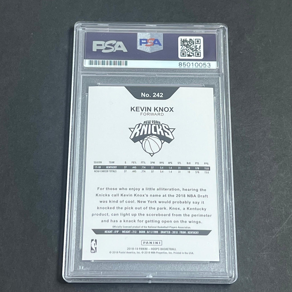 2018-19 NBA Hoops RC #242 Kevin Knox Signed Card AUTO PSA Slabbed Knicks