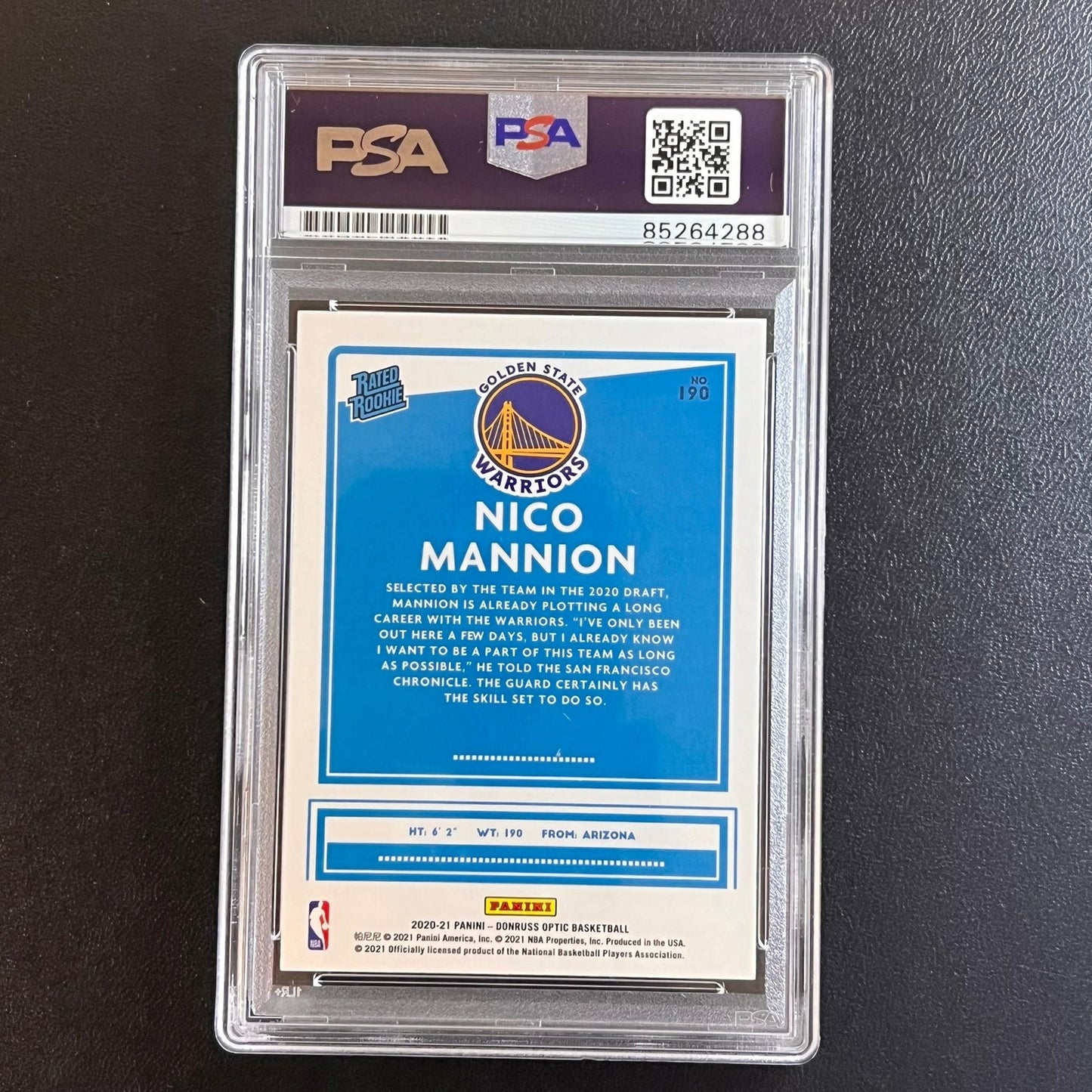 2020-21 Panini Donruss Optic Rated Rookie #190 Nico Mannion Signed Card Auto Sla
