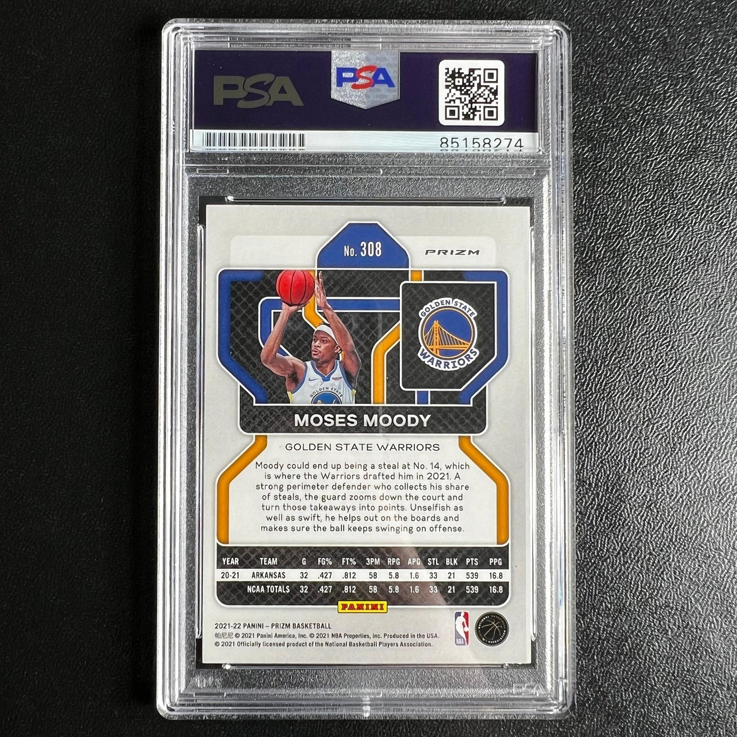 2021-22 Panini Prizm #308 Moses Moody Signed Card AUTO 10 PSA Slabbed RC Arkansa