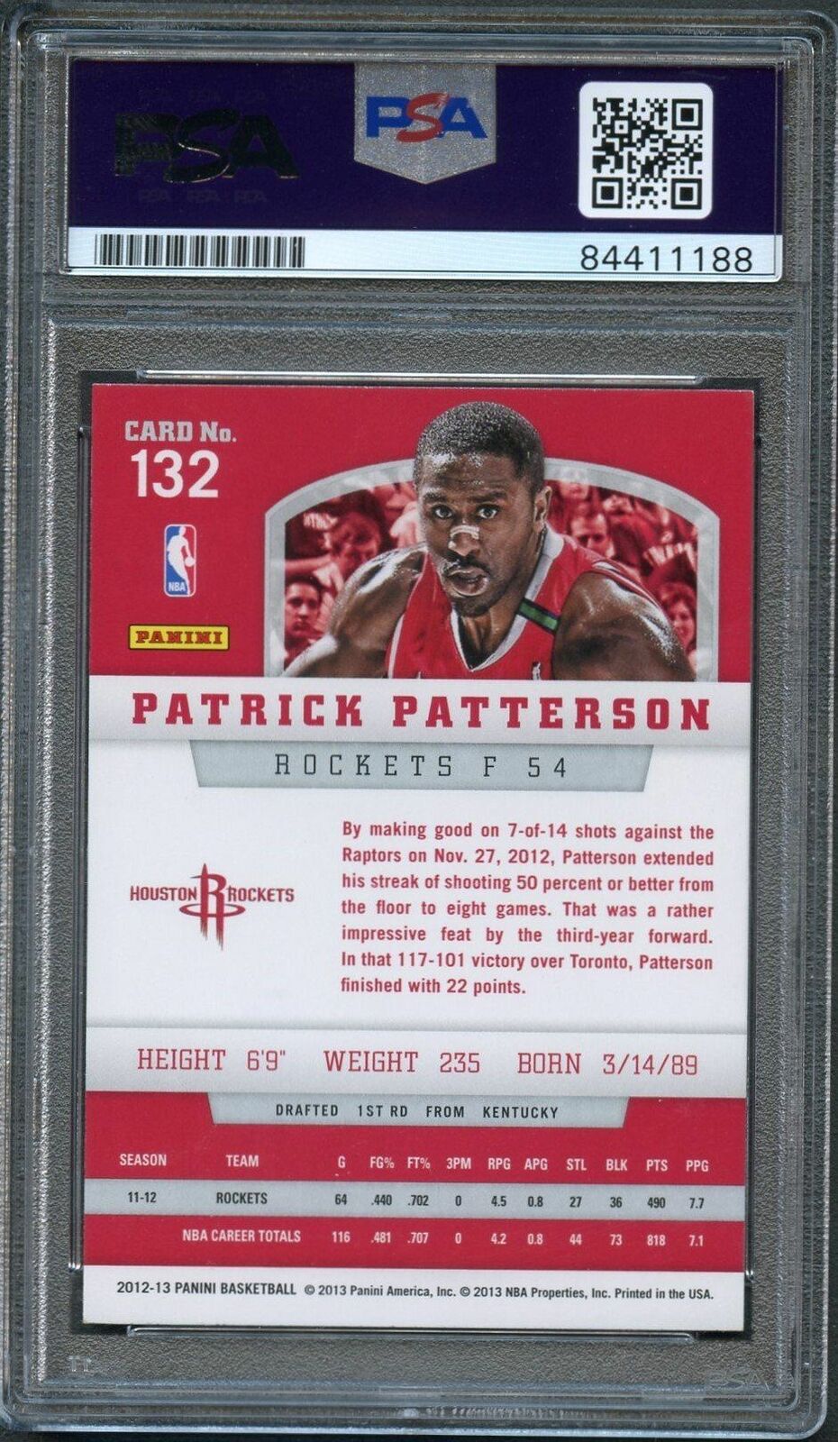 2012-13 Panini Basketball #132 Patrick Patterson Signed Card AUTO 10 PSA/DNA Sla
