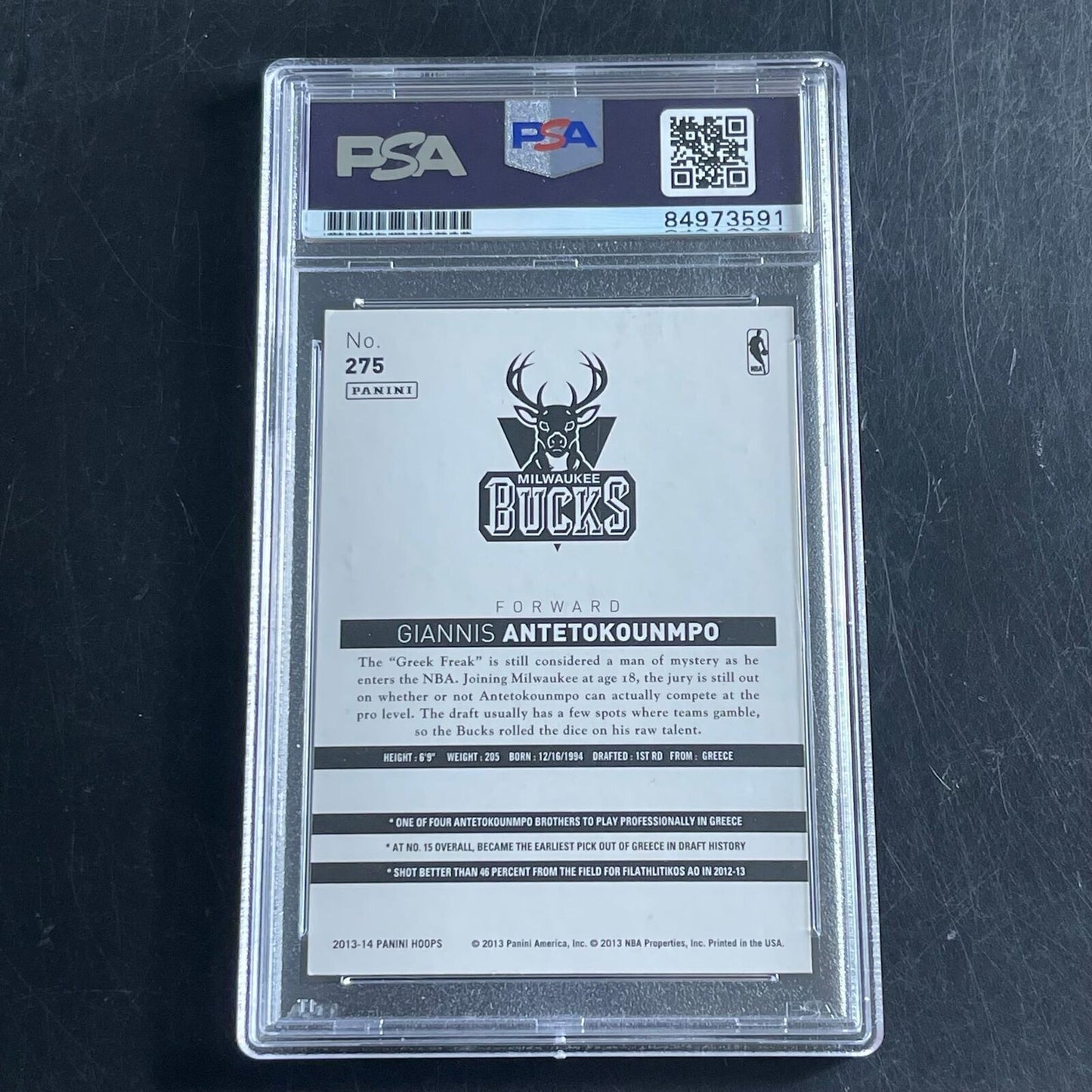 2013-14 Panini Hoops RC #275 Giannis Antetokounmpo Signed Rookie Card AUTO PSA S