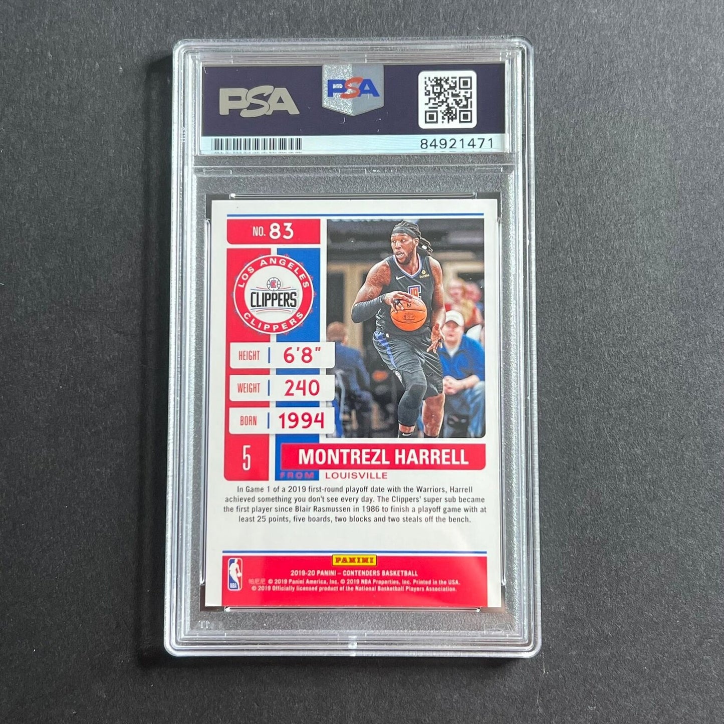 2019-20 NBA Panini Contenders #83 Montrezl Harrell Signed Card AUTO 10 PSA Slabb