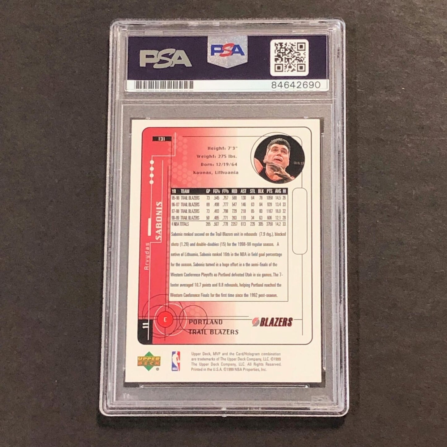 1999-00 Upper Deck MVP #131 ARVYDAS SABONIS Signed Card AUTO PSA Slabbed Trail B