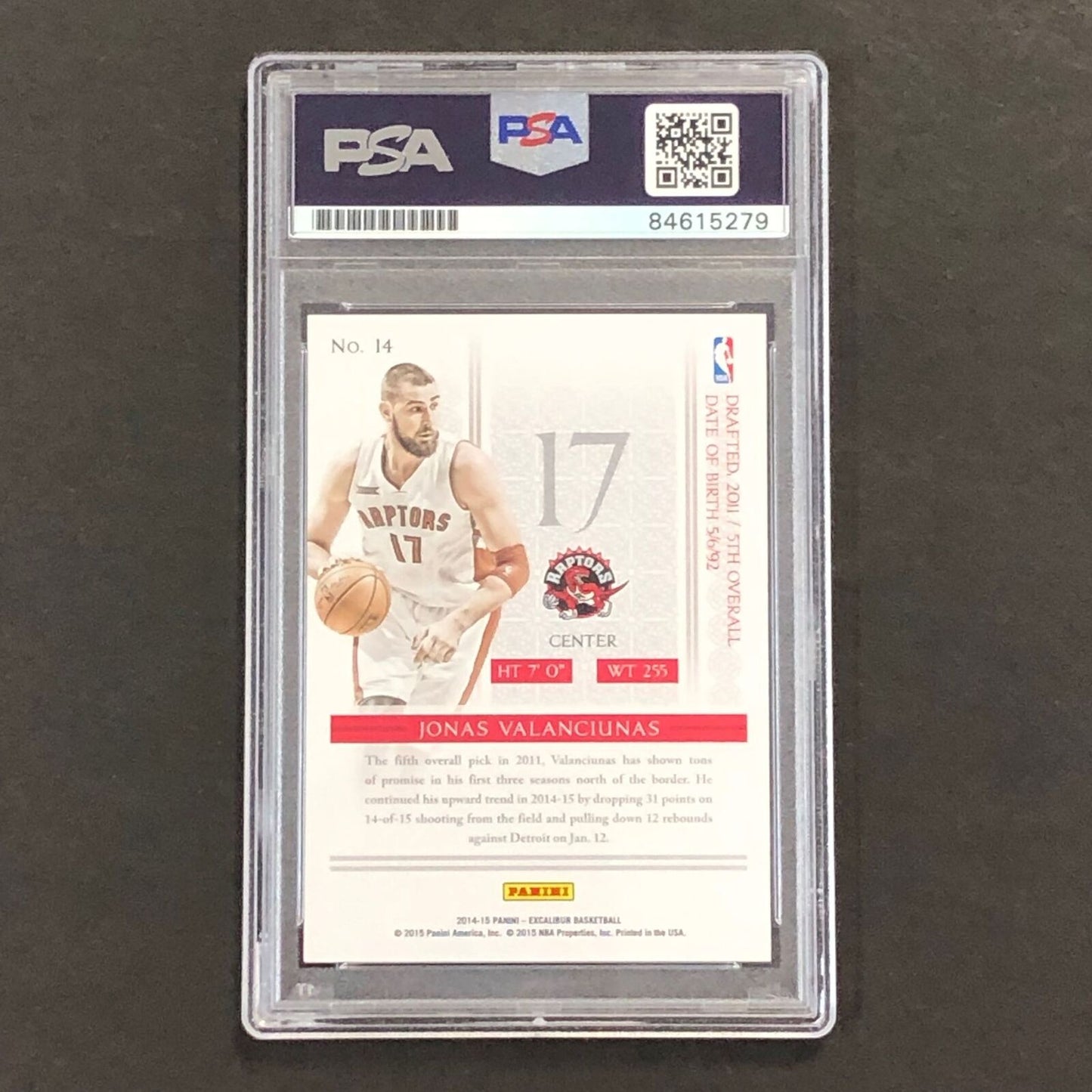 2014-15 Panini Excalibur #14 Jonas Valanciunas Signed Card AUTO 10 PSA Slabbed T