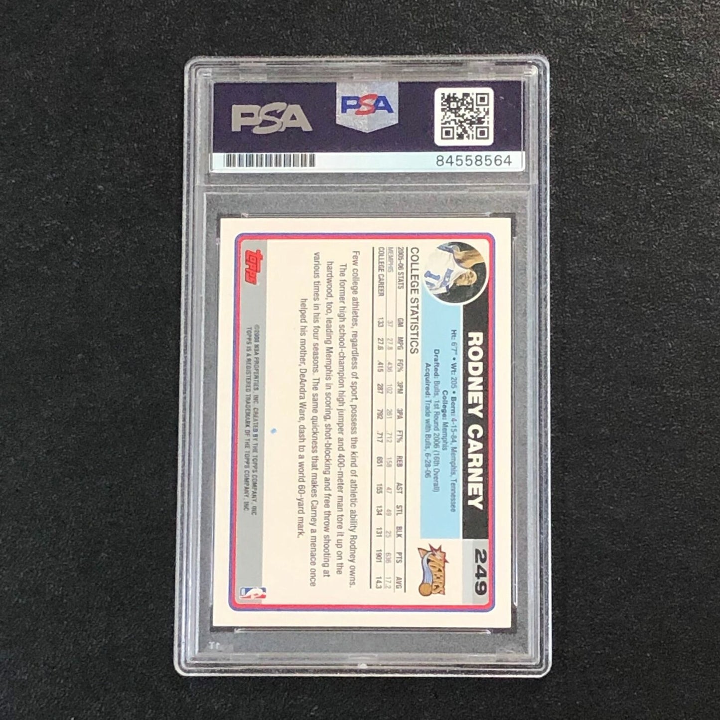2006-07 Topps #249 Rodney Carney Signed Card AUTO PSA Slabbed 76ers