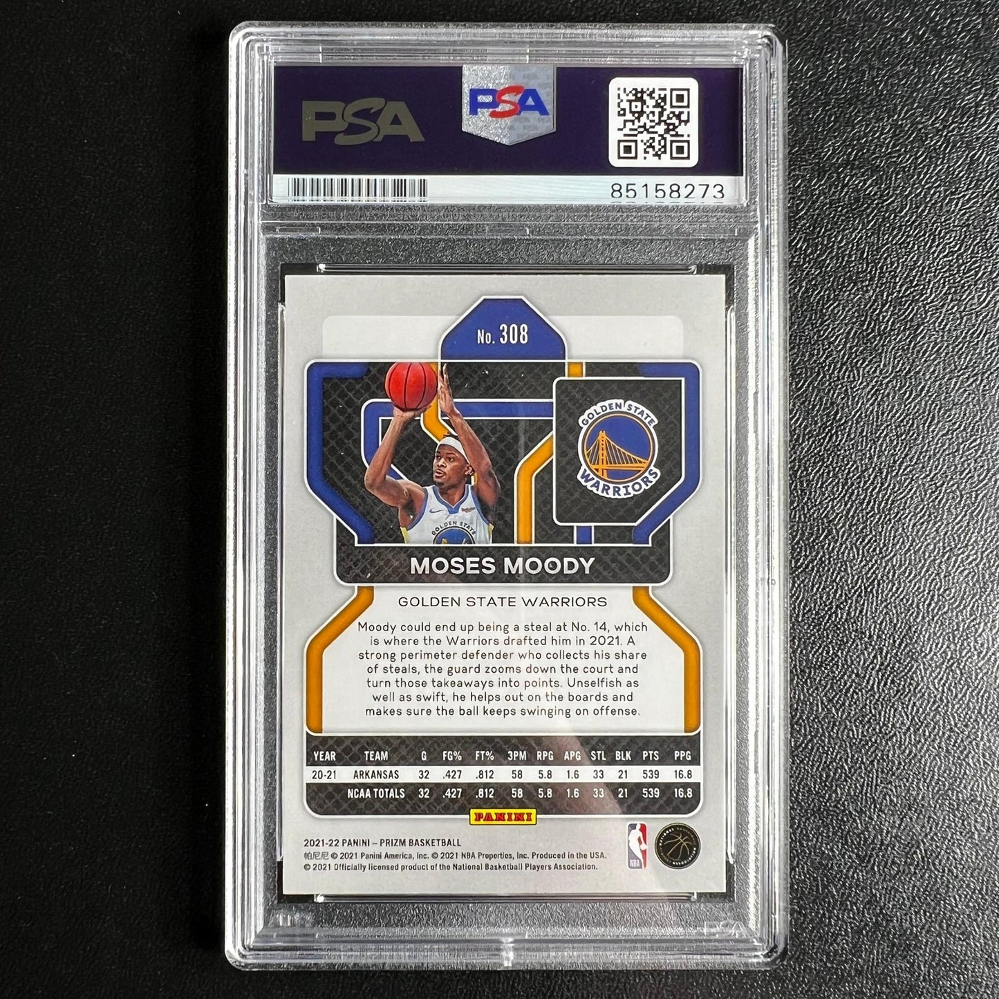 2021-22 Panini Prizm #308 Moses Moody Signed Card AUTO 10 PSA Slabbed RC Warrior