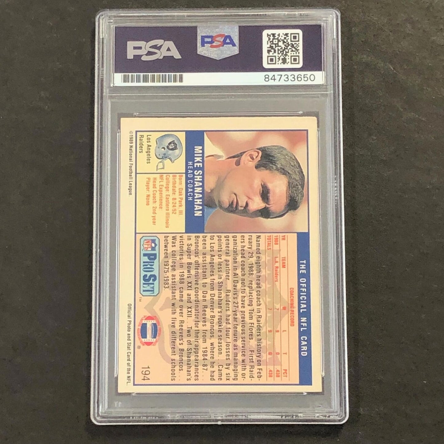 1989 NFL #194 Mike Shanahan AUTO 10 card PSA Signed Raiders