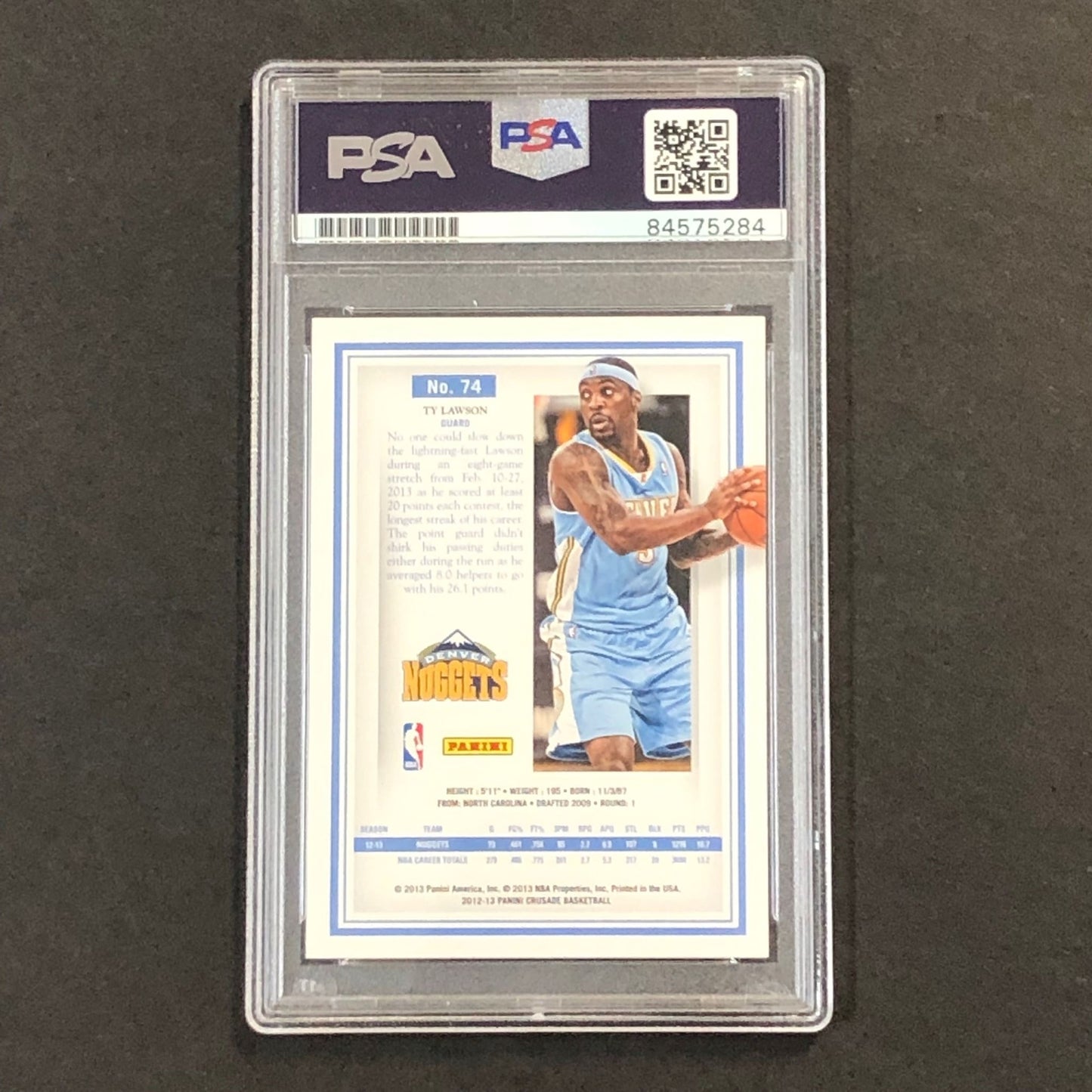 2012-13 Panini Crusade #74 Ty Lawson Signed Card AUTO PSA Slabbed Nuggets