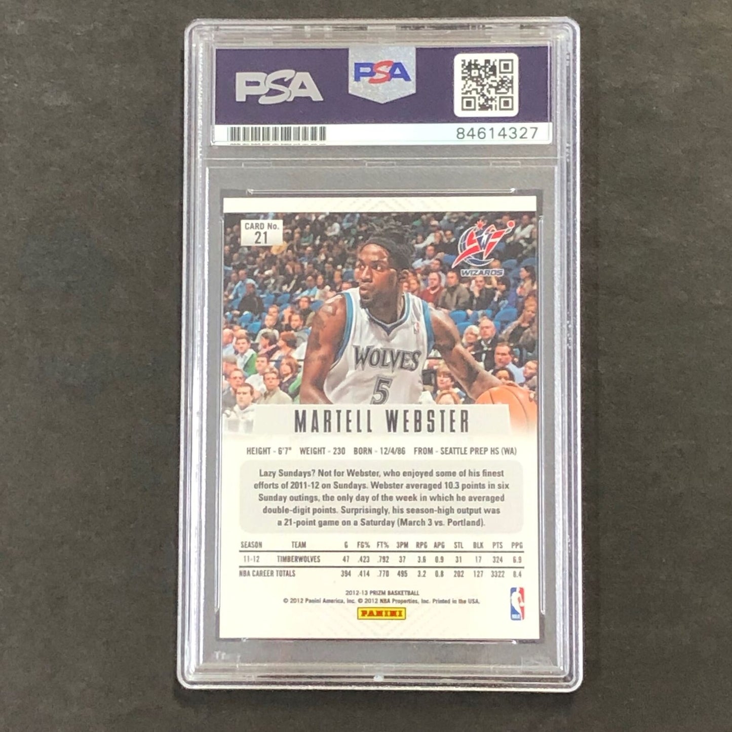 2012-13 Panini Prizm #21 Martell Webster Signed Card AUTO 10 PSA Slabbed Timberw
