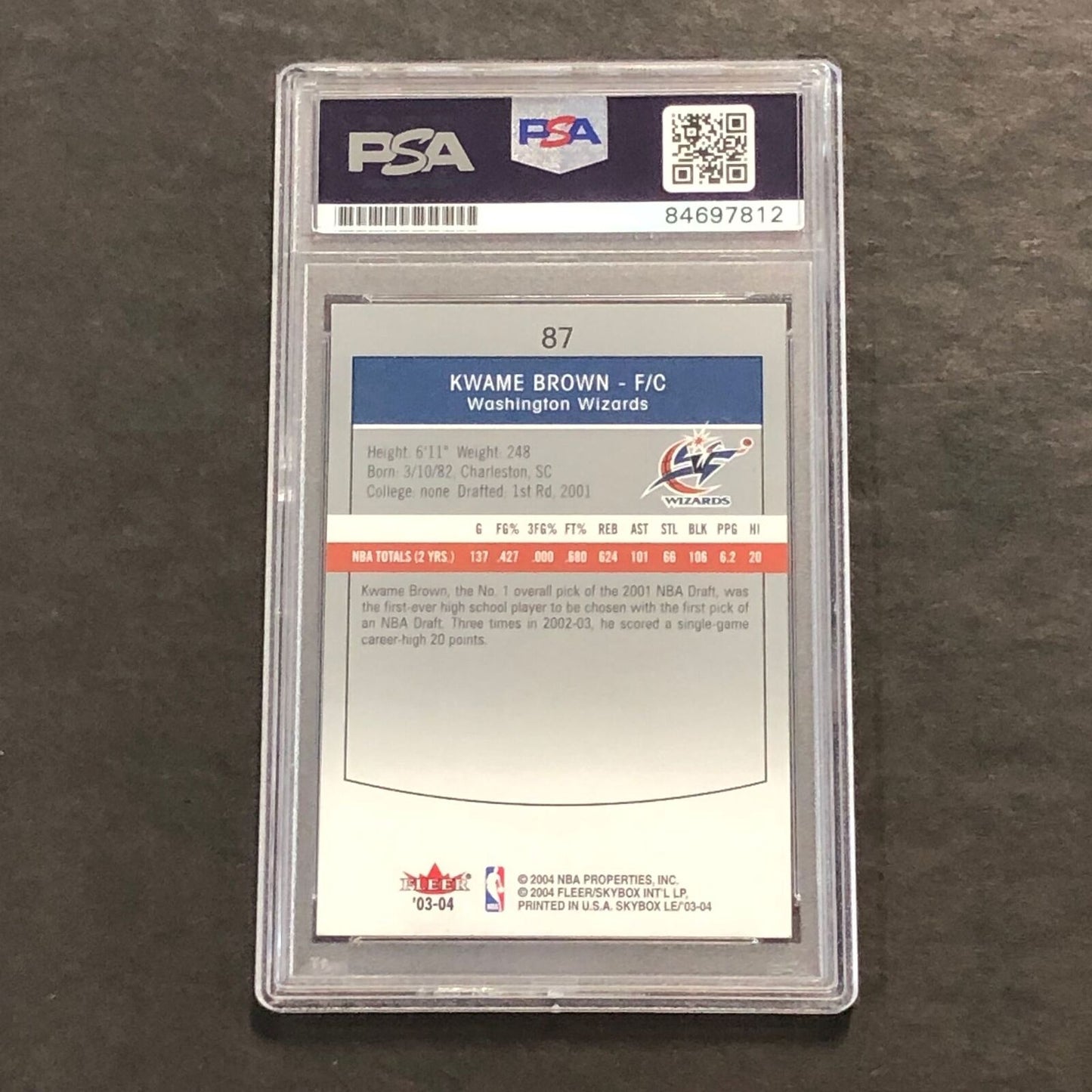 2003-04 Fleer #87 Kwame Brown Signed Card PSA Slabbed Wizards