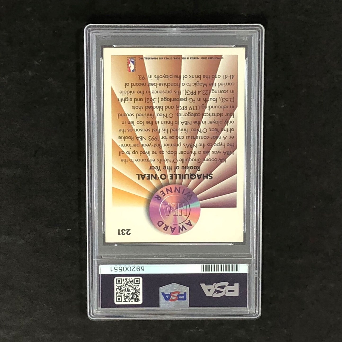 1993 Fleer #231 Shaquille O'Neal PSA 4 VG-EX Magic