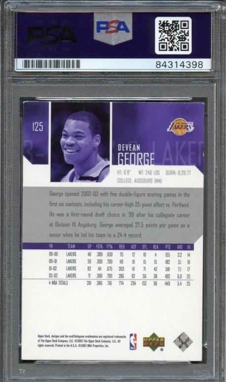 2003-04 Upper Deck #125 Devean George Signed Card AUTO PSA Slabbed