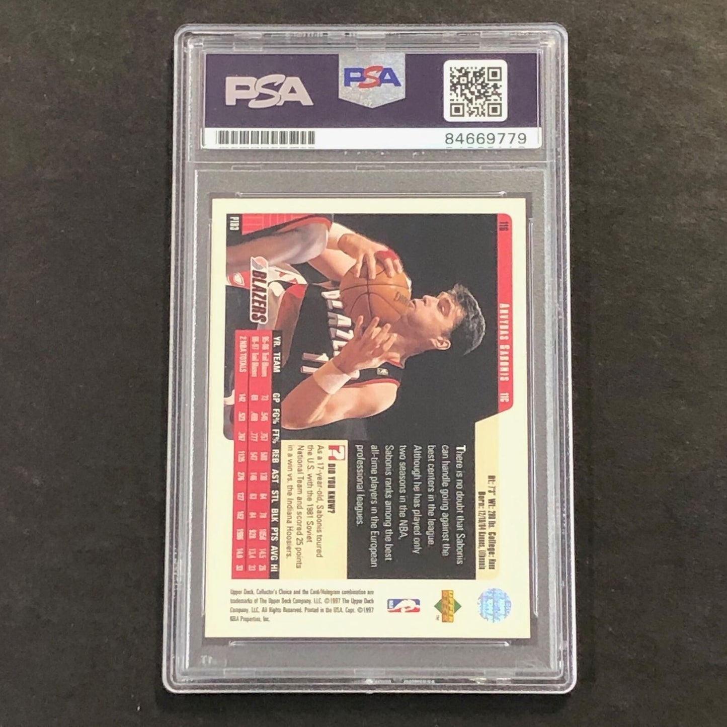 1997-98 Upper Deck #116 ARVYDAS SABONIS Signed Card AUTO GRADE 9 PSA Slabbed Tra