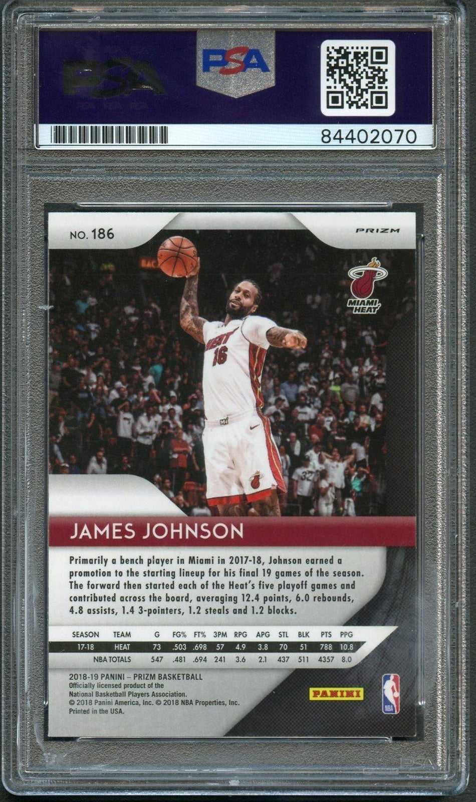 2018-19 Panini Prizm #186 James Johnson Signed Card AUTO PSA/DNA Slabbed Heat