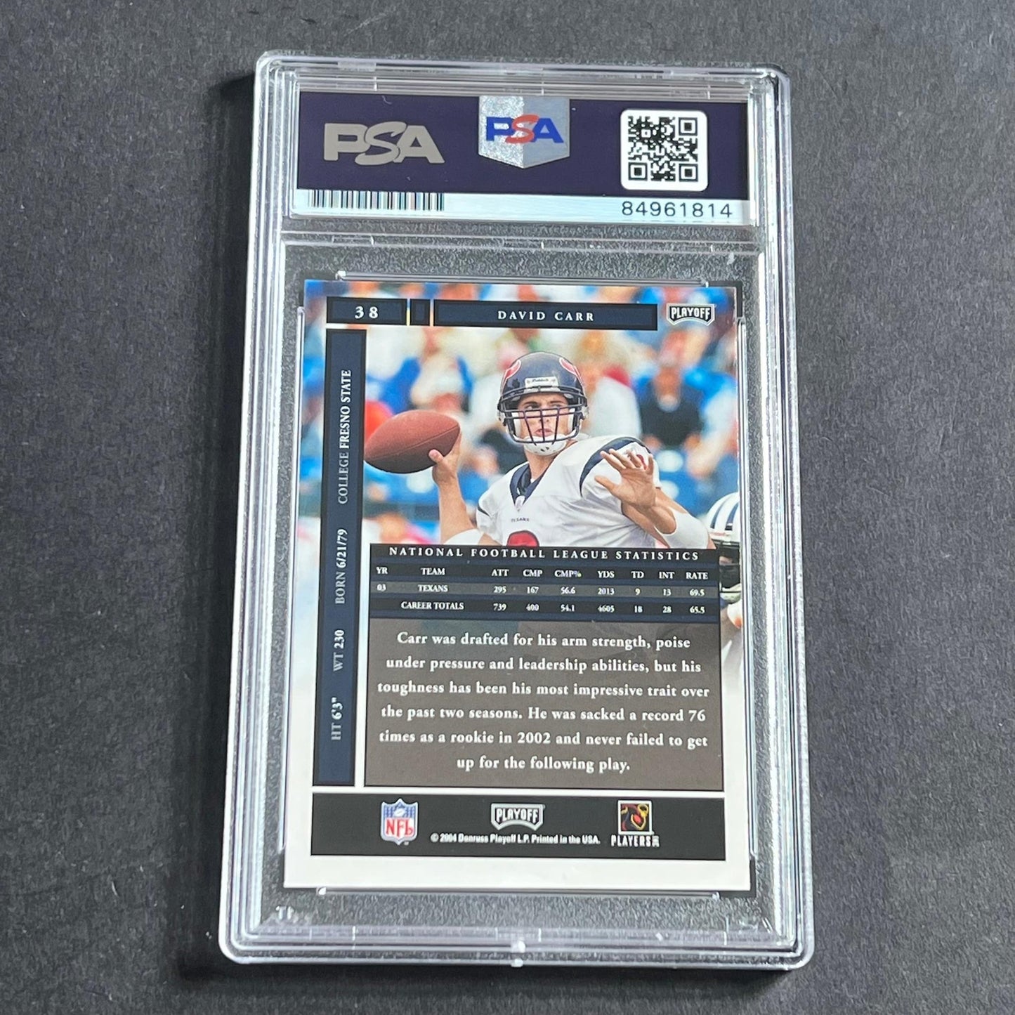 2004 Playoff Honors #38 David Carr Signed Card PSA Slabbed AUTO 10 Texans