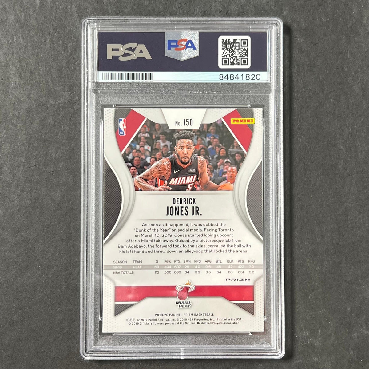 2019-20 Panini Prizm #150 Derrick Jones Jr. Signed Card AUTO PSA Slabbed Heat