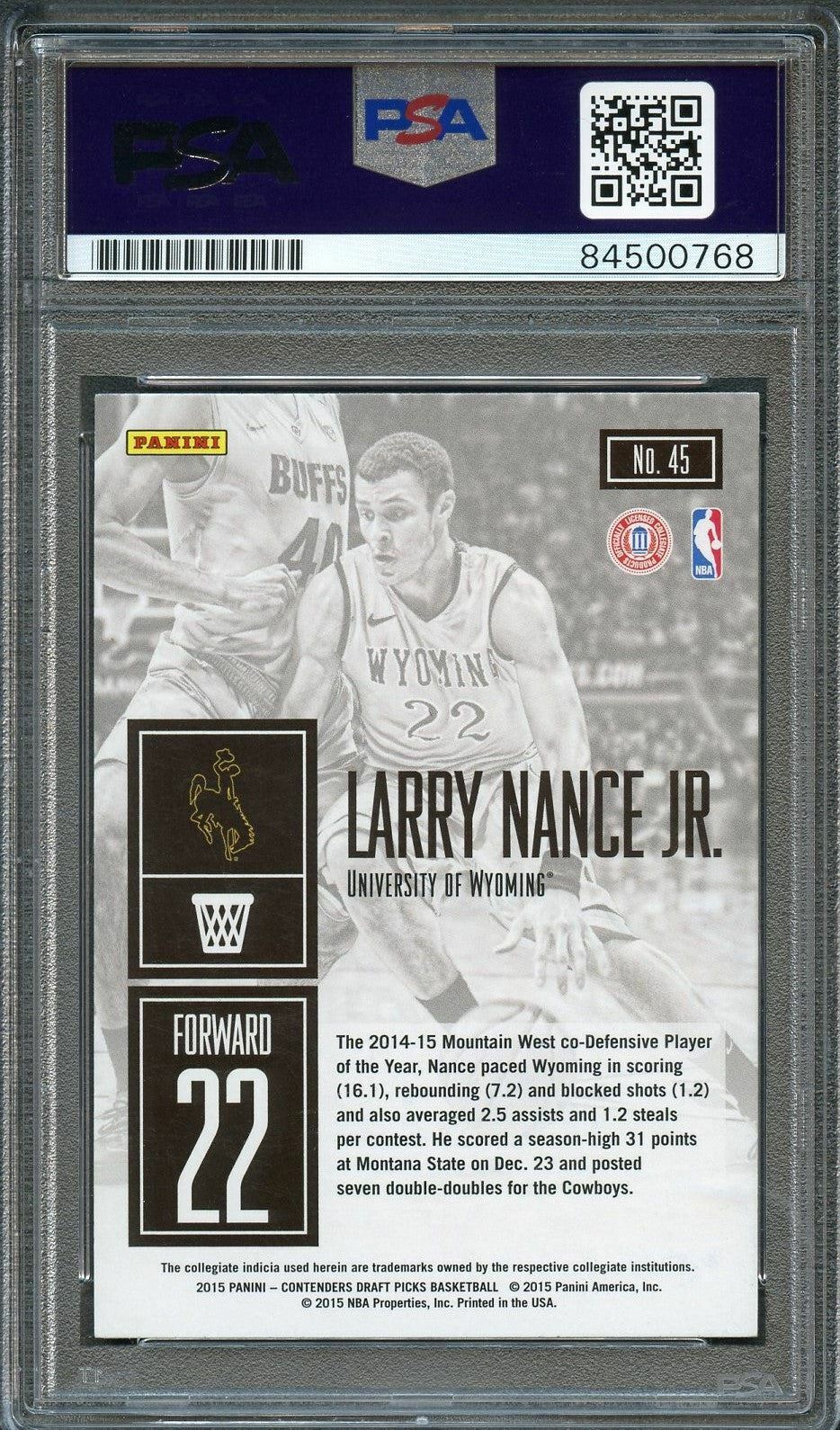 2015-16 Contenders Draft Picks #45 Larry Nance Jr. Signed Card AUTO 10 PSA Slabb