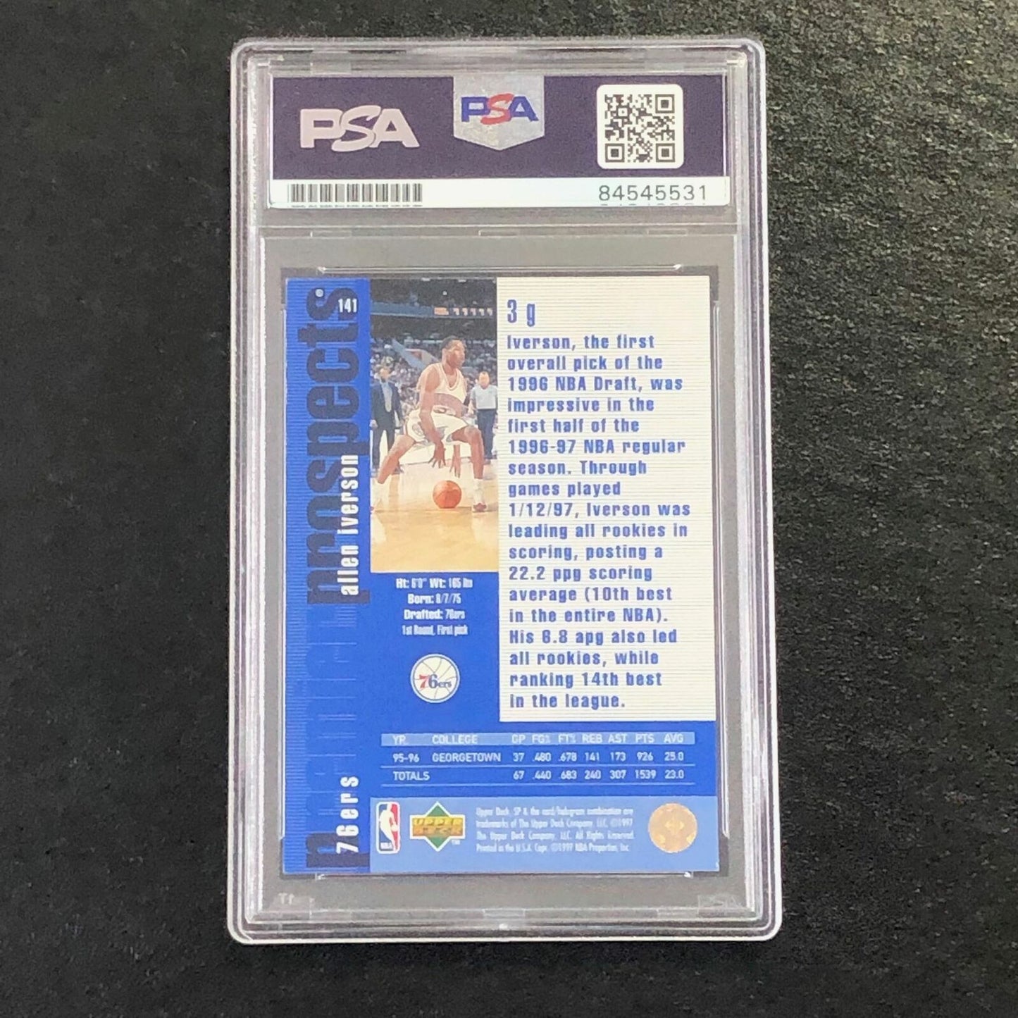 1996 SP Premier Prospects #141 Allen Iverson Signed Card AUTO 10 PSA Slabbed 76e