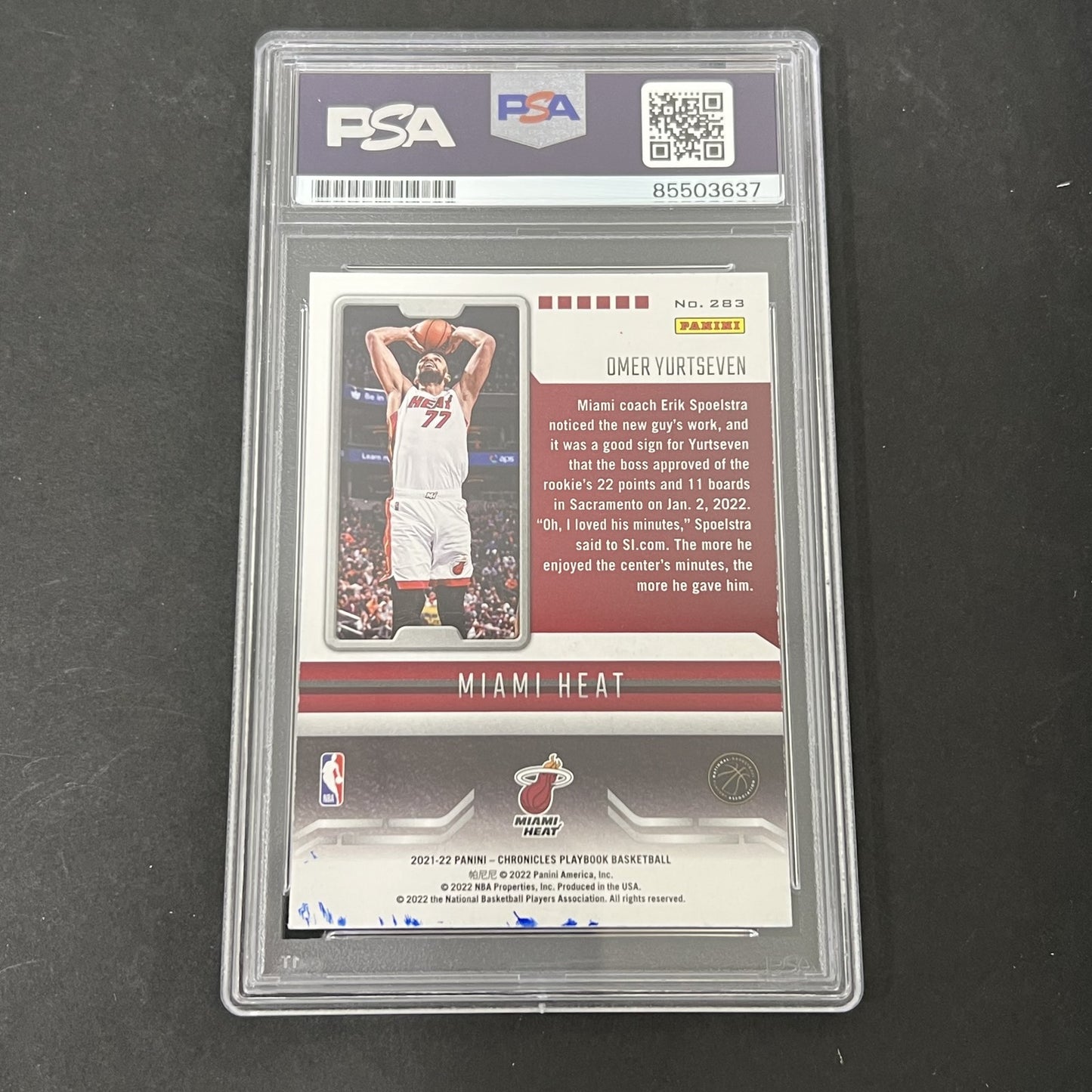 2021-22 Panini Chronicles Playbook #283 Omer Yurtseven signed card PSA Heat